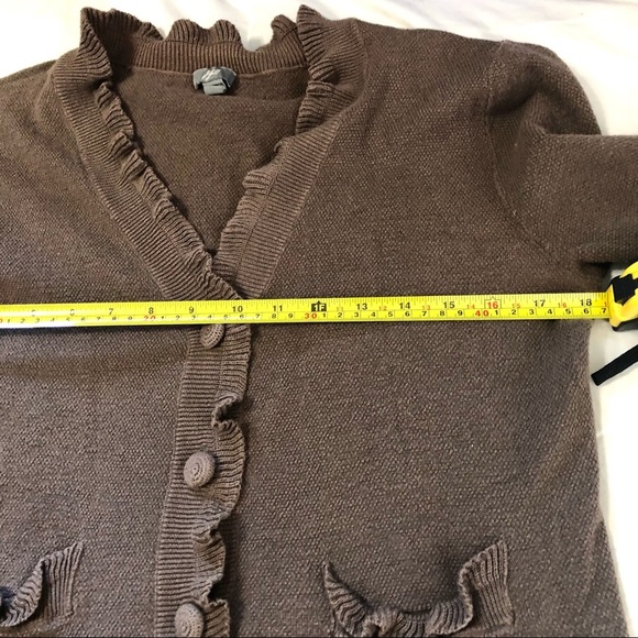 J. JILL VINTAGE WOMENS BROWN RUFFLED BUTTON UP SWEATER CARDIGAN #8 - Picture 6 of 8